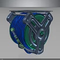 Durable Hardware Tool Hose Reel With Blue Hose Green Components And Metal Frame