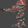 Red And Black Mechanical Robot Warrior Character For Game And Movie With Arm Weapons