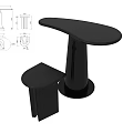 Modern Black Curved Table And Stool With Design Drawings And Sketches