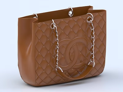 Brown Quilted Tote Bag With Silver Chain Strap And Brand Logo Design 3d model