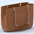 Brown Quilted Tote Bag With Silver Chain Strap And Brand Logo Design