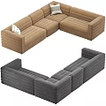 Comfortable Sectional Sofa With Velvet Upholstery Modular Design And Decorative Pillows 3d model