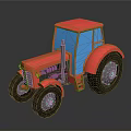 Red Tractor 3D Model With Blue Cab And Large Black Wheels