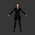 Red Haired Woman In Black Leather Jacket And Trousers Standing With Arms Outstretched