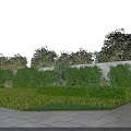 Beautiful Garden Landscape With Green Lawn Trimmed Hedges Stone Wall Trees And Stone Paving Path