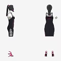 Stylish Black Dress With Pink Line Design And Matching Sandals And Bracelets