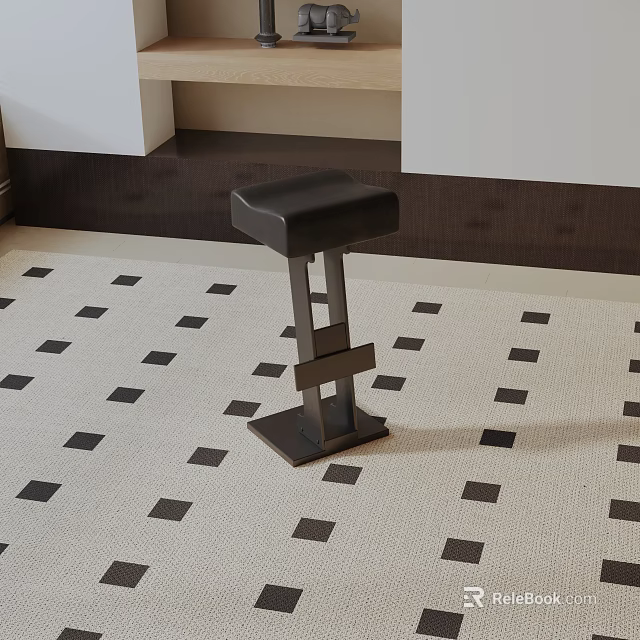 Modern Bar Stool With Metal Frame And Black Seat On Geometric Pattern Rug Interior 3d model 