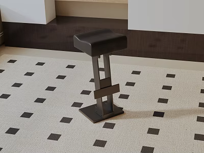 Modern Bar Stool With Metal Frame And Black Seat On Geometric Pattern Rug Interior 3d model