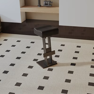 Modern Bar Stool With Metal Frame And Black Seat On Geometric Pattern Rug Interior 3d model