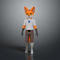 Anthropomorphic Fox Character 3D Model With White Shirt Blue Tie Mask Grey Pants And Gloves