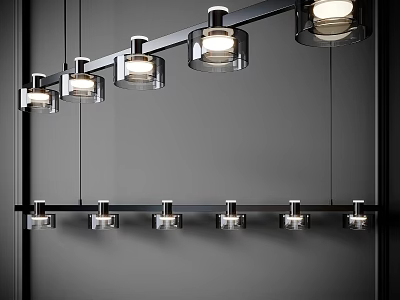 Sleek Contemporary Chandelier Design With Multiple Illuminated Glass Shades And Black Metal Frame 3d model