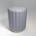 Gray Upholstered Stool With Vertical Stripe Design And Golden Base