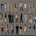 Diverse Group of People Figures in Various Poses and Clothing Styles