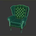 Green Tufted Armchair With Curved Armrests And Wooden Legs Design