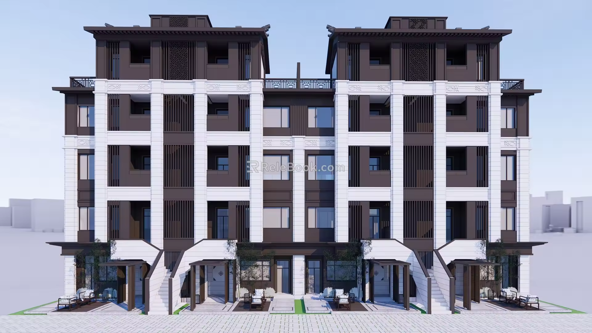 New Chinese Style Double Villa Features Double Villa 3d model