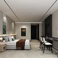 Modern Hotel Guest Room With Large Bed Headboard Wall Art And Window View
