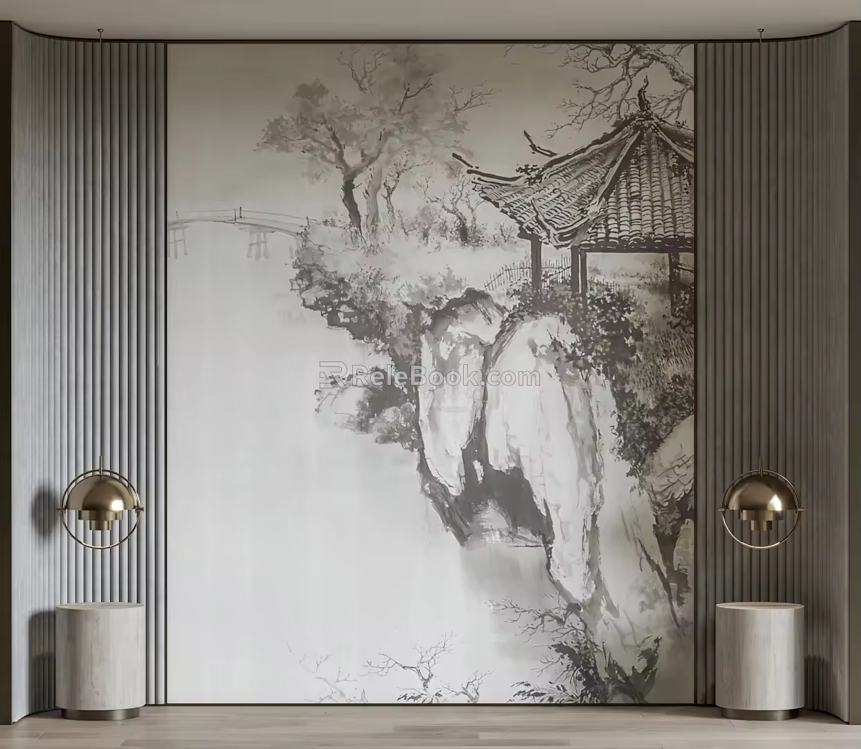 New Chinese Style Background Wall Panel Soft Bag Hard Bag 3d model