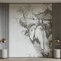 New Chinese Style Background Wall Panel Soft Bag Hard Bag 3d model