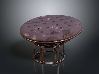 Round Purple Upholstered Ottoman With Button Tufted Design And Metal Frame 3d model
