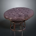 Round Purple Upholstered Ottoman With Button Tufted Design And Metal Frame