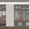 Modern Organized Walk-in Closet Interior Design With Glass Doors Hanging Clothes And Storage Shelves
