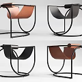 Leisure Chair with Modern Curved Metal Frame and Leather Seat in Brown Black