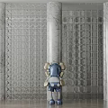 Modern Glass Partition Design With Marble Columns And Transparent Texture Details