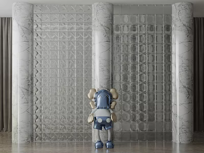 Modern Glass Partition Design With Marble Columns And Transparent Texture Details 3d model