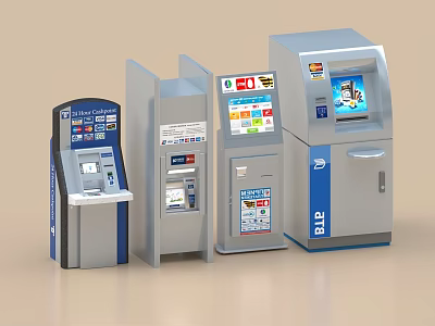 Smart Machines Self Service Terminals With ATM Payment Kiosks And Interactive Screens 3d model