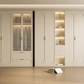Modern Wardrobe Interior With Glass Doors Built in Shelves And Warm Lighting