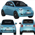 Fiat Small Two Door Blue Compact Car With Modern Design Black Roof And Round Headlights