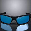 Stylish Black Frame Sunglasses With Blue Lenses On Reflective Surface 3d model