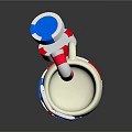 Cartoon Cup Character With Big Eyes Red Nose Striped Straw On Red Blue White Base