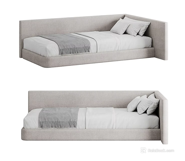 Modern Single Sofa with Light Gray Fabric Cushions and Throw Blanket 3d model