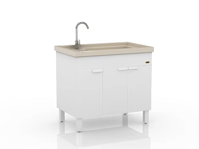 White Washbasin Vanity With Sleek Cabinet And Chrome Faucet On Beige Countertop 3d model