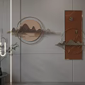 Modern Wall Decor With Circular Mountain Pattern Metallic Frame And Brown Panel 3d model