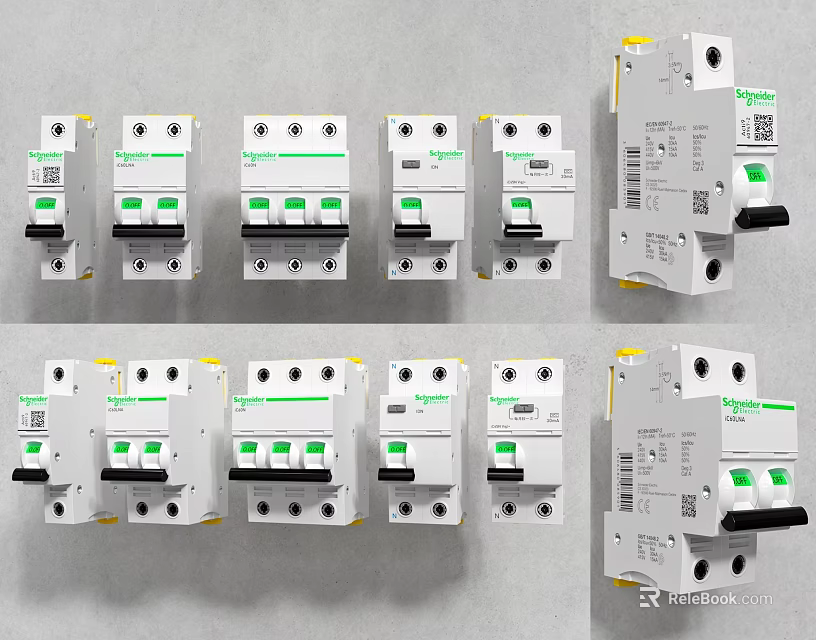 White Electrical Switch Panel With Multiple Circuit Breakers And Green Indicator Design 3d model 