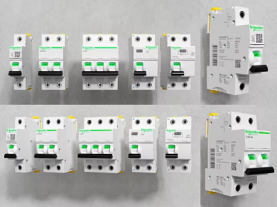 White Electrical Switch Panel With Multiple Circuit Breakers And Green Indicator Design 3d model