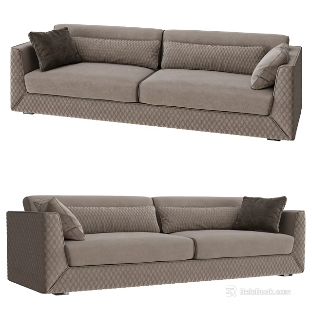 Modern Two Seater Sofa With Patterned Fabric Design And Soft Decorative Pillows 3d model