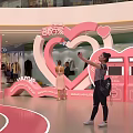 Large Pink Rabbit Decoration Display In Shopping Mall Interior With Heart Elements 3d model