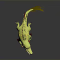 3D Green Mythical Lizard Creature With Yellow Spikes Red Accents And Leaf Shaped Tail