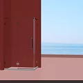Modern Glass Shower Enclosure With Coral Walls And Ocean View Design
