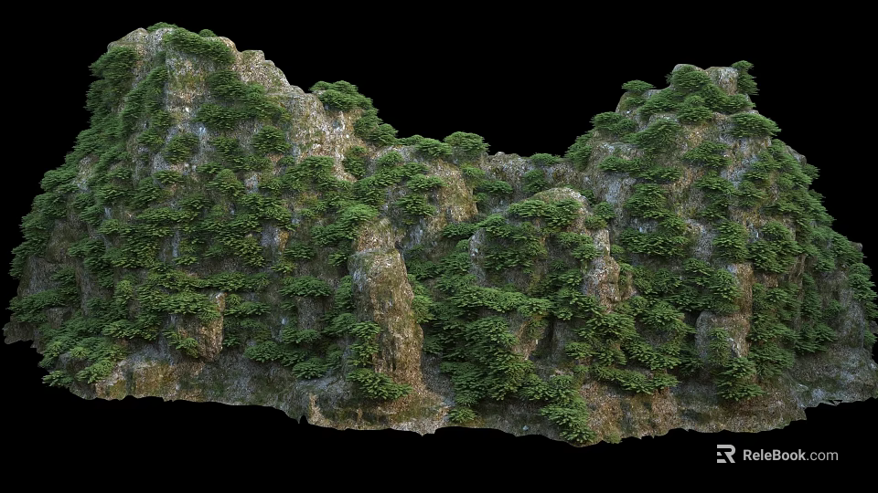 Lush Green Vegetation Covered Rocky Mountain Landscape With Natural Scenery View 3d model 