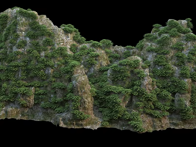 Lush Green Vegetation Covered Rocky Mountain Landscape With Natural Scenery View 3d model