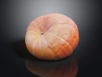 Vibrant Smooth Striped Orange Fresh Pumpkin On Black Background With Reflection 3d model