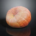 Vibrant Smooth Striped Orange Fresh Pumpkin On Black Background With Reflection
