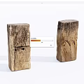 Two Rustic Stone Wood Blocks With Natural Weathered Texture On White Background
