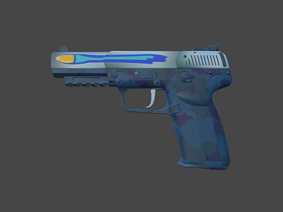 Game Movie Character's Colorful Pistol With Blue Yellow Stripes And Camo Grip 3d model