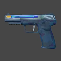 Game Movie Character's Colorful Pistol With Blue Yellow Stripes And Camo Grip