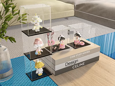 Dolls Displayed in Multi layered Transparent Cases for Celine Cake Shop Design 3d model